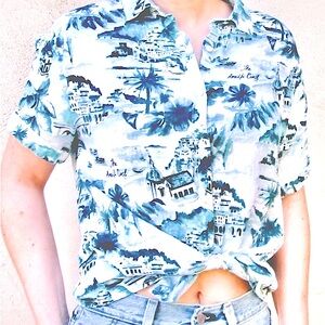 Cynthia Rowley Linen ALMAFI COAST POSITANO Blouse Shirt (Lg)